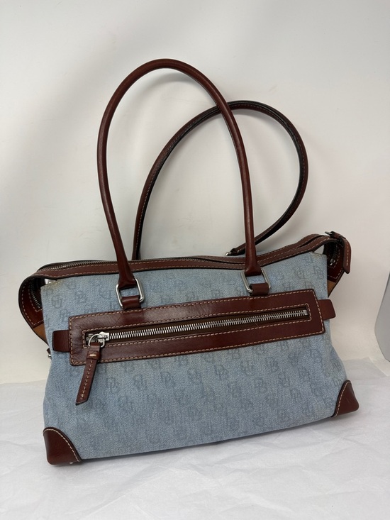 Dooney & Bourke Denim Monogram Shoulder Bag Brown Leather Trim Y2K Vintage - Picture 2 of 9